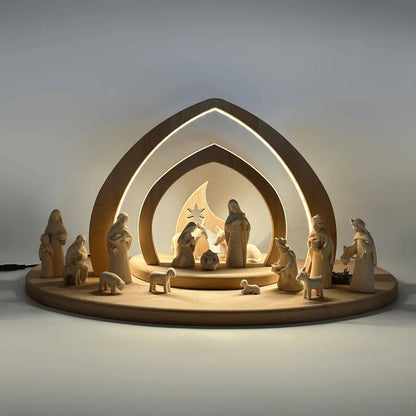 Krippenfiguren Set (15 Figuren) von Akantus natur mit Stall "Bethlehem"