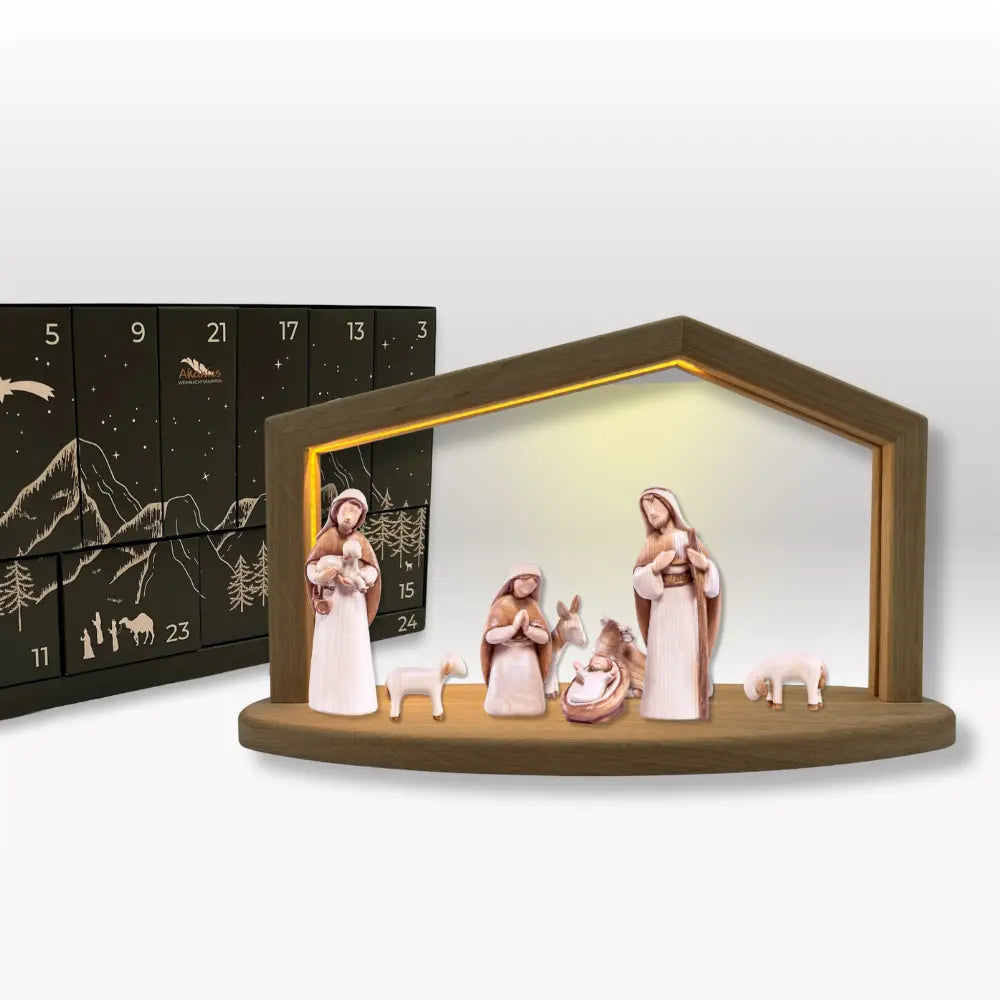 Adventskalender: 8er Set von Akantus bemalt mit Krippenhaus "Akantus Design Original" Eiche I AD-0-2 + KB-2