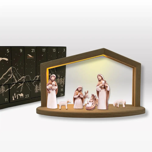 Adventskalender: 8er Set von Akantus bemalt mit Krippenhaus "Akantus Design Original" Eiche I AD-0-2 + KB-2
