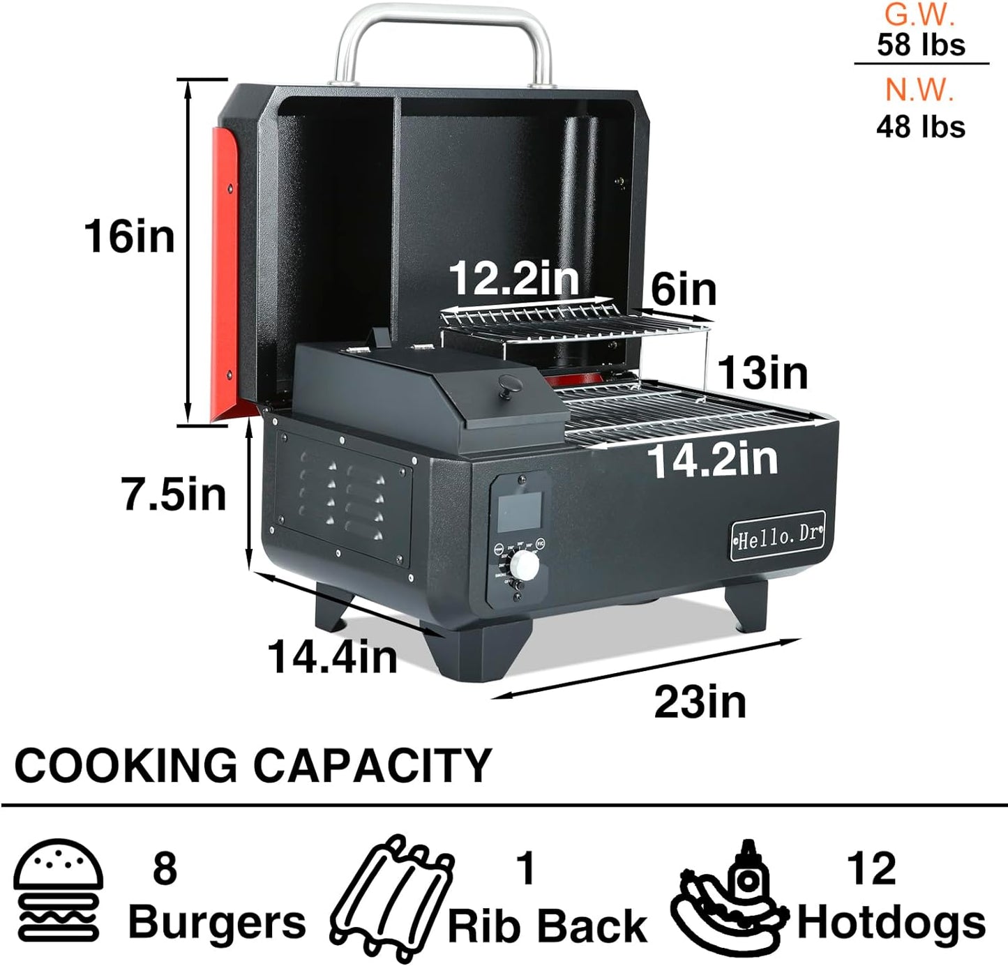 2026 Tragbarer Holzpelletgrill und Smoker, elektrischer 8-in-1-Tischgrill für den Außenbereich, für Wohnmobil-Camping, Tailgating, Wohnmobil-Kochen, BBQ, intelligente Temperaturregelung und Heißdampftechnologie