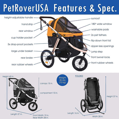 2026 Jogging-Sport-Tierbuggy mit Komfort-Gummirädern / Reißverschlusslosem Einstieg / Einhand-Schnellfaltung / Aluminiumrahmen für kleine & mittelgroße Hunde, Katzen und Haustiere (Grün Camouflage)