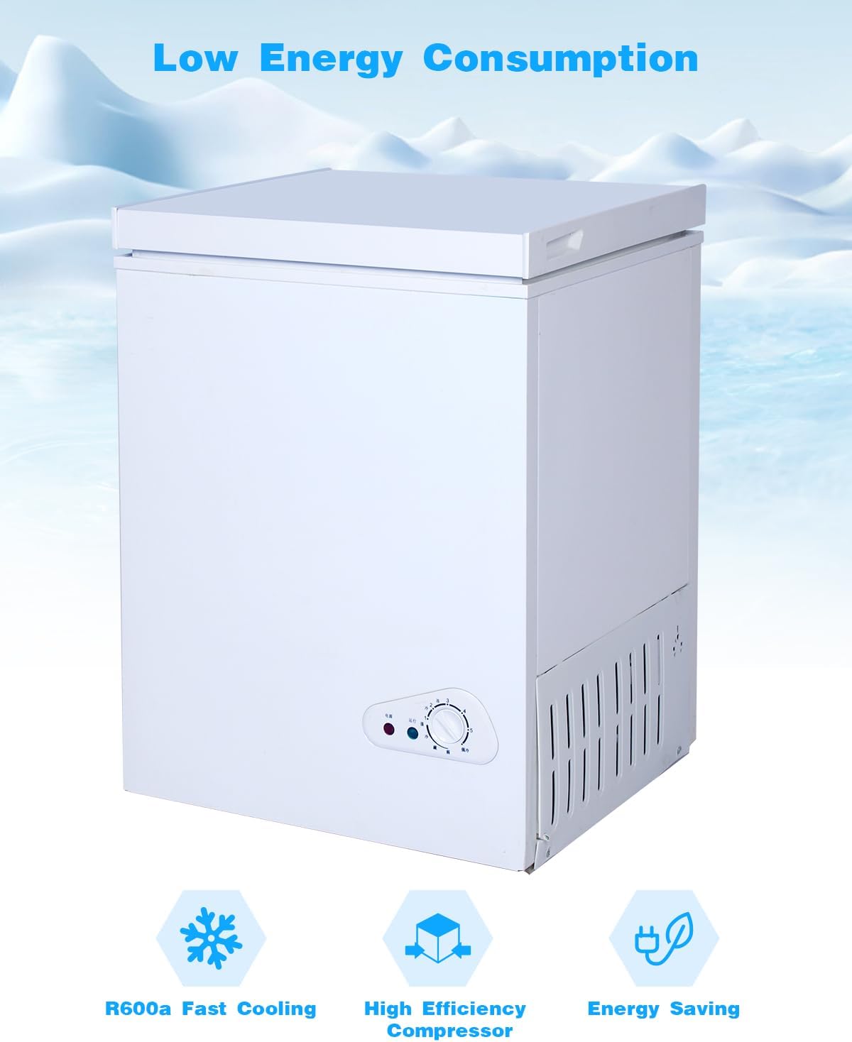 2026 3,5 Kubikfuß Gefriertruhe mit herausnehmbarem Korb, 7-stufige einstellbare Temperaturregelung (-28 °C bis -46 °C), kompakte Tiefkühltruhe für Garage, Büro, Keller, Haus, Küche, Geschäft, Wohnmobile, Weiß