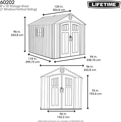 2026 Lifetime Gartenhaus (2,4 x 3 m), doppelwandige HDPE-Konstruktion, stahlverstärkt, mit Oberlicht und Fenster, abschließbare Türen, UV-beständige graue Oberfläche