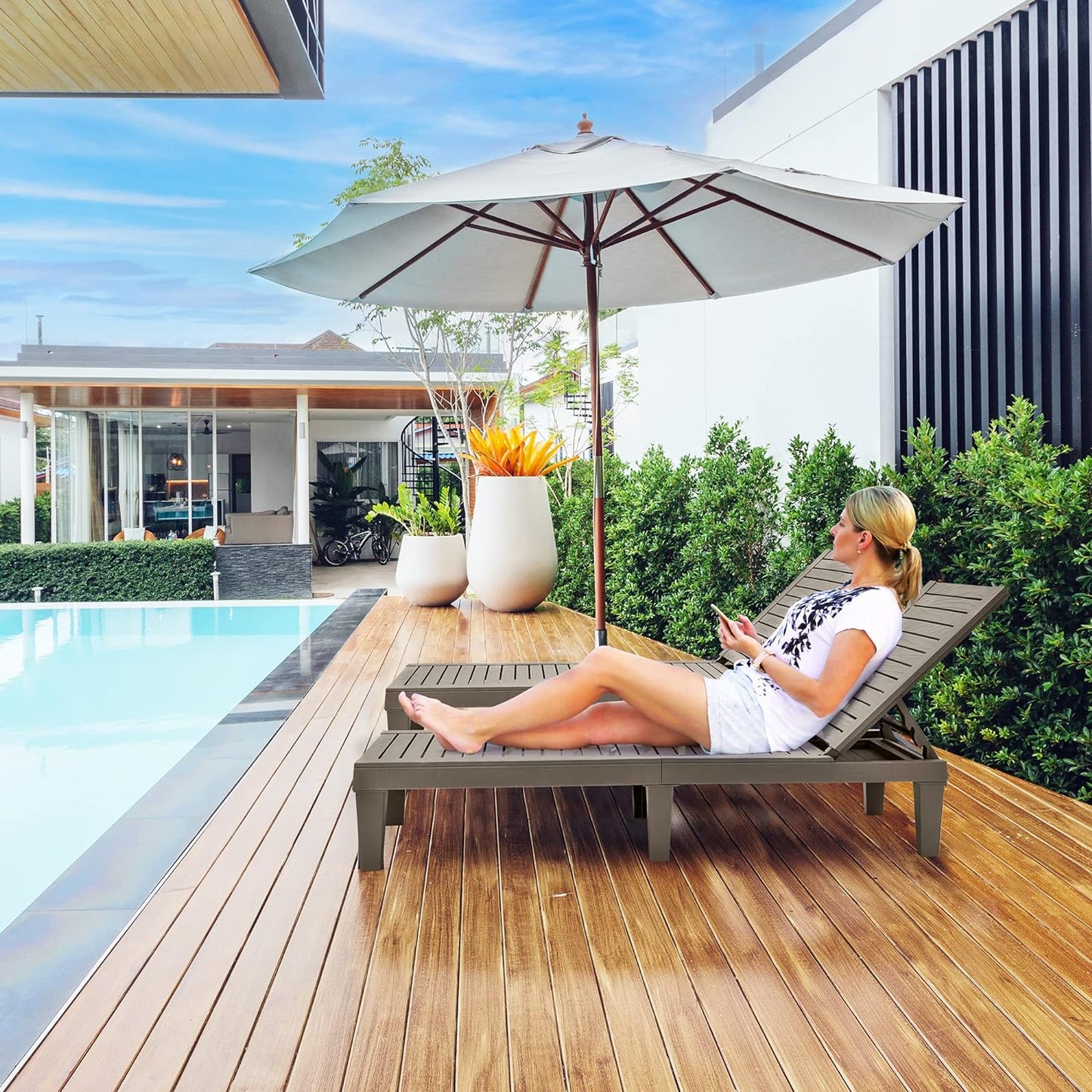 2026 Chaiselongue-Stühle für den Außenbereich, 4er-Set mit verstellbarer Rückenlehne, stabile Liegen für Terrasse und Poolrand, einfache Montage, wasserdicht und leicht mit einer Tragfähigkeit von 120 kg, schwarz