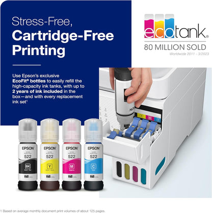 2026 ET-4800 Kabelloser All-in-One-Supertank-Drucker ohne Patronen mit Scanner, Kopierer, Fax, ADF und Ethernet – Ideal für Ihr Home-Office, Weiß