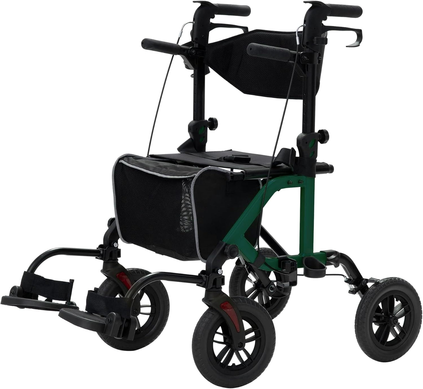 2026 Geländegängiger 2-in-1-Rollator und Transportstuhl, zusammenklappbarer Rollstuhl mit luftlosen 10-Zoll-Rädern für Senioren, umkehrbare Rückenlehne und abnehmbare Fußstützen, blau
