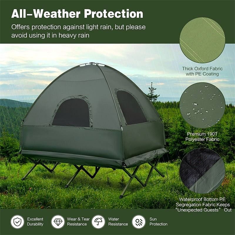 2026 5-in-1 Zelt-Campingbett für 2 Personen – Tragbares Outdoor-Tent-Combo mit Luftmatratze, Schlafsäcken & Sonnenschutz