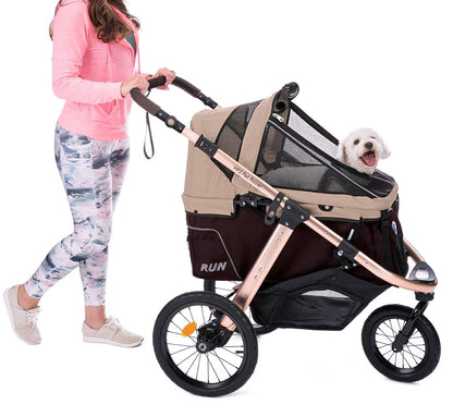 2026 Jogging-Sport-Tierbuggy mit Komfort-Gummirädern / Reißverschlusslosem Einstieg / Einhand-Schnellfaltung / Aluminiumrahmen für kleine & mittelgroße Hunde, Katzen und Haustiere (Grün Camouflage)