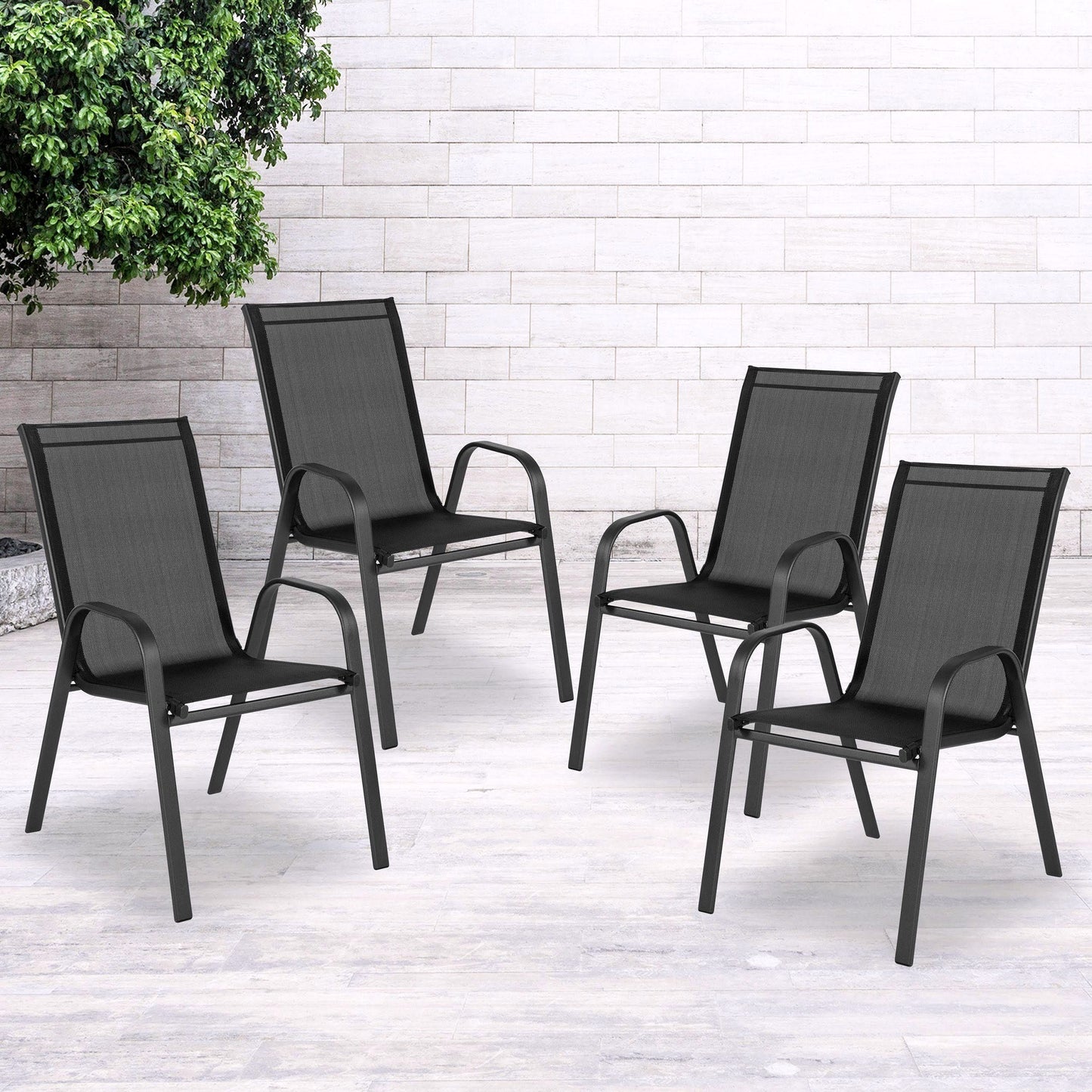 2026 4er-Set Brazos Serie Schwarze Stapelbare Outdoor-Stühle