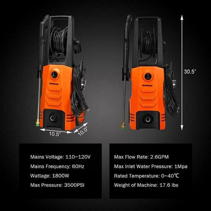 2026 Elektrischer Hochdruckreiniger 3500 PSI – 1800 W, 2,6 GPM mobiler Elektro-Power-Washer mit 4 Düsen