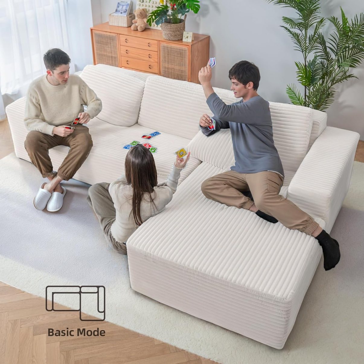 2026 110" Ecksofa ohne Stütze, Cloud Couch Ecksofa, L-förmiges modulares Cord-Ecksofa mit tiefer Sitzfläche, Polstersofa fürs Wohnzimmer, keine Montage erforderlich