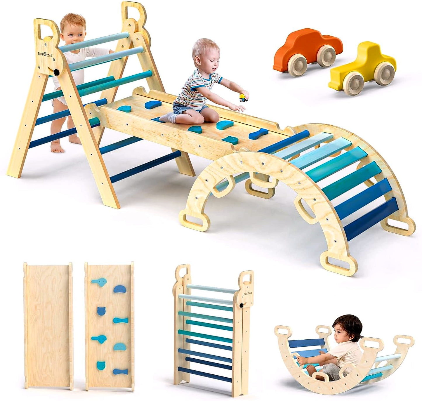 2026 Pikler-Dreieck Set 7-in-1 – Faltbares Baby-Kletterspielzeug aus Holz, Montessori Kletterset mit Bogen, Rampe & Leiter, Indoor Klettergerüst für Kleinkinder – Regenbogen