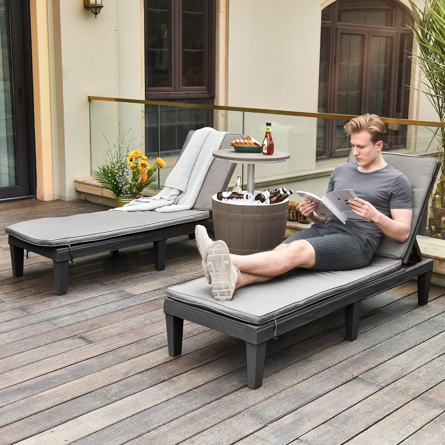 2026 Chaiselongue-Stühle für den Außenbereich, 4er-Set mit verstellbarer Rückenlehne, stabile Liegen für Terrasse und Poolrand, einfache Montage, wasserdicht und leicht mit einer Tragfähigkeit von 120 kg, schwarz