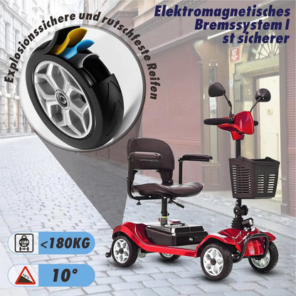 2026 Mobilitätsroller mit 4 Rädern, elektrisch betriebener Rollstuhl, kompaktes Hochleistungsmobil für unterwegs, Erwachsene, Senioren – Langstrecken-Akku mit erweiterter Leistung, Rückspiegel
