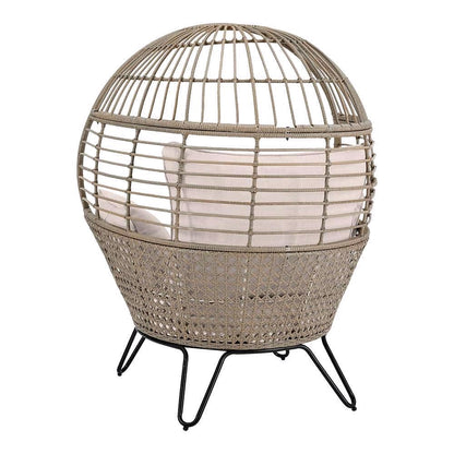 2026 Hampton Bay Beige Stationärer Runder Outdoor-Lounge-Eiersessel aus Rattan mit CushionGuard Almond Biscotti Kissen (FRS51294M)