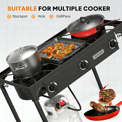 2026 3 Burner 225,000 BTU Outdoor Gas Propane Stove for Camping Cooking