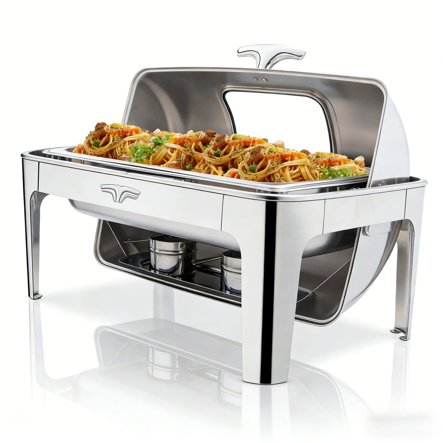 2026 9 QT Roll Top Rectangle Chafing Dish Set with Full Size Pan & Visible Window