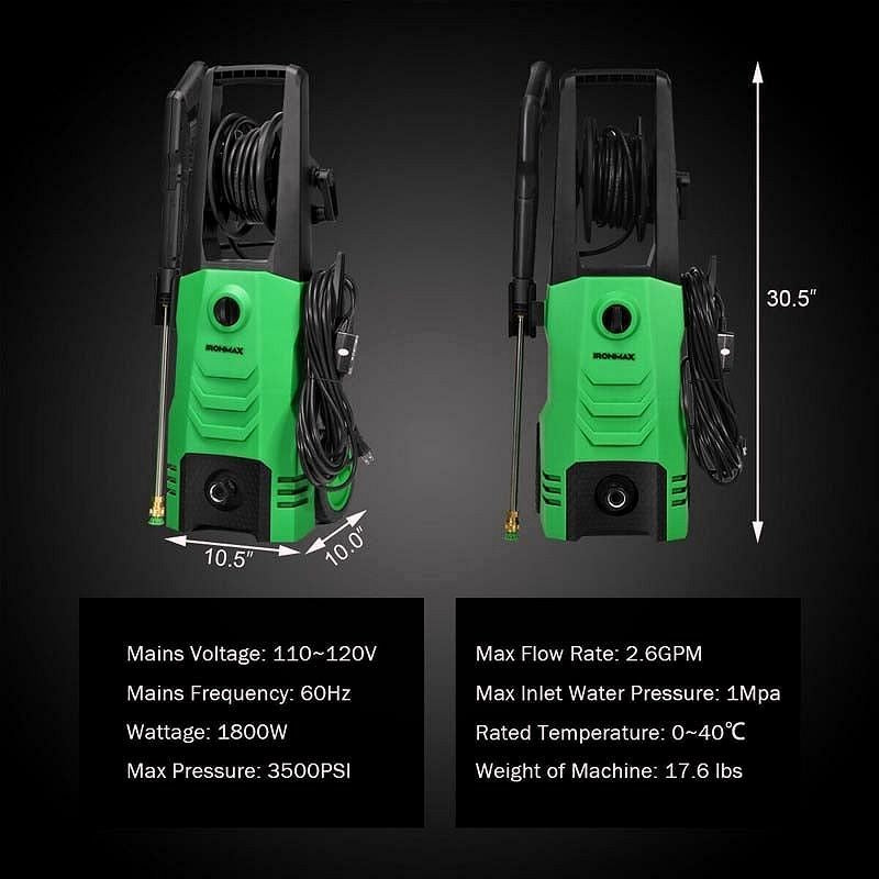 2026 Elektrischer Hochdruckreiniger 3500 PSI – 1800 W, 2,6 GPM mobiler Elektro-Power-Washer mit 4 Düsen