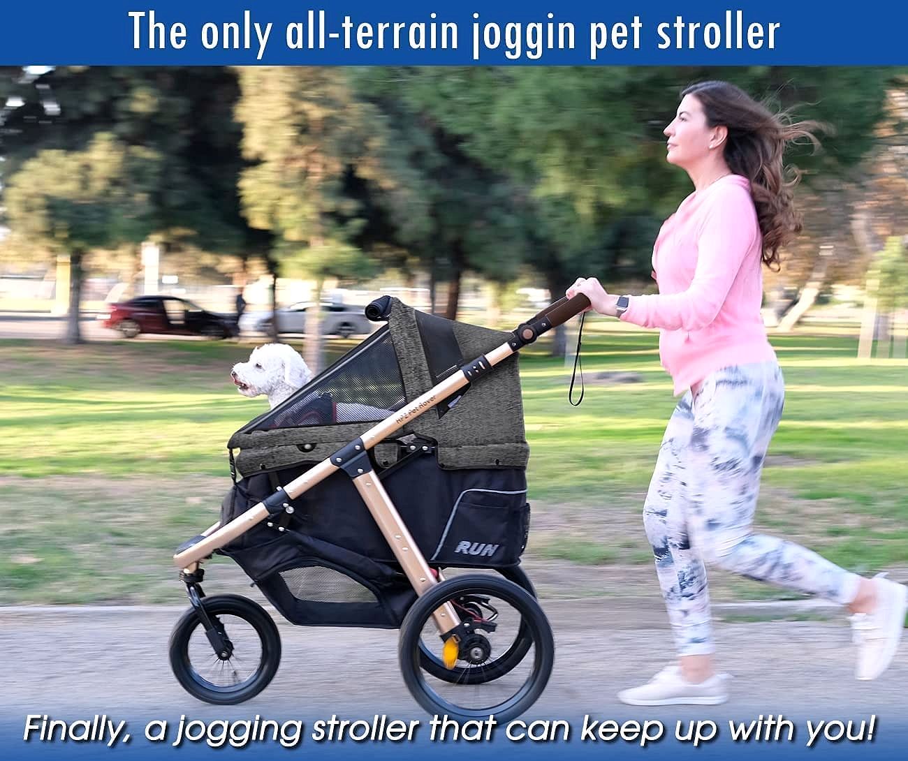 2026 Jogging-Sport-Tierbuggy mit Komfort-Gummirädern / Reißverschlusslosem Einstieg / Einhand-Schnellfaltung / Aluminiumrahmen für kleine & mittelgroße Hunde, Katzen und Haustiere (Grün Camouflage)