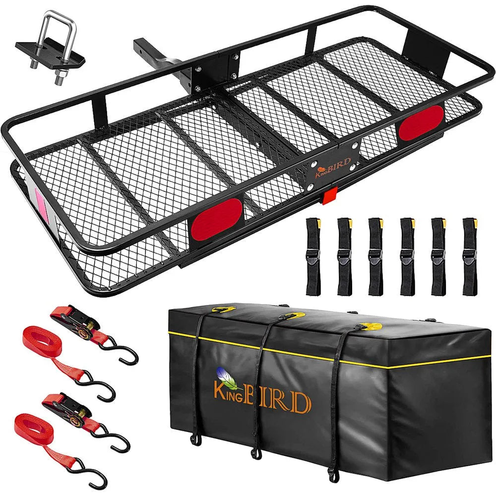 2026 King Bird 60" X 24" X 6" Klappbarer Gepäckträger für die Anhängerkupplung, passend für 2-Zoll-Empfänger, 550 Pfund Tragkraft, mit wasserdichter Gepäcktasche und Packgurten