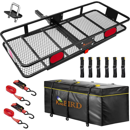 2026 King Bird 60" X 24" X 6" Klappbarer Gepäckträger für die Anhängerkupplung, passend für 2-Zoll-Empfänger, 550 Pfund Tragkraft, mit wasserdichter Gepäcktasche und Packgurten