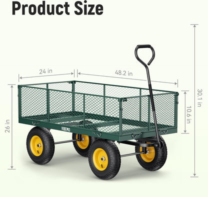 2026 Steel Garden Cart, 2-in-1 1400 lbs Heavy Duty Utility Wagon, with Removable Mesh Sides to Convert into Flatbed, 240° U-Turn 13" Pneumatic Tires Garden Wagon for Farm Yard Lawn Garden Camping