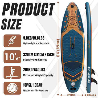 2026 ALLPICK Premium SUP Board Set, Stand Up Paddling Board Aufblasbar, Mit Universal Kamerahalterung, Komplettes Zubehör, Verstellbares Paddel, Anfänger und Fortgeschrittene, 180kg Marineblau