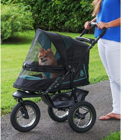 2026 No-Zip NV Haustier-Buggy für Katzen/Hunde, Einstieg ohne Reißverschluss, einfaches Zusammenklappen mit einer Hand, Reifen mit Gelfüllung, Plüschpolster + Wetterschutz inklusive, 3 Farben