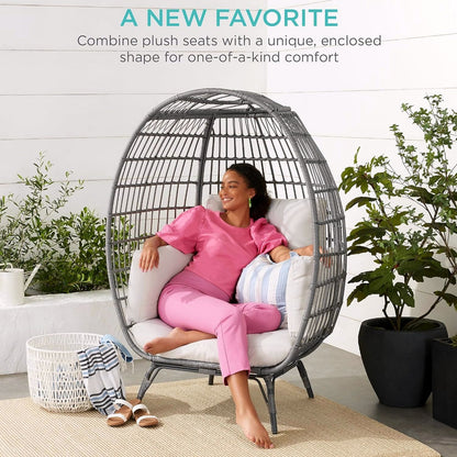 2026 Best Choice Products Wicker Egg Chair – Übergroßer Indoor- & Outdoor-Loungesessel für Terrasse, Garten & Wohnzimmer