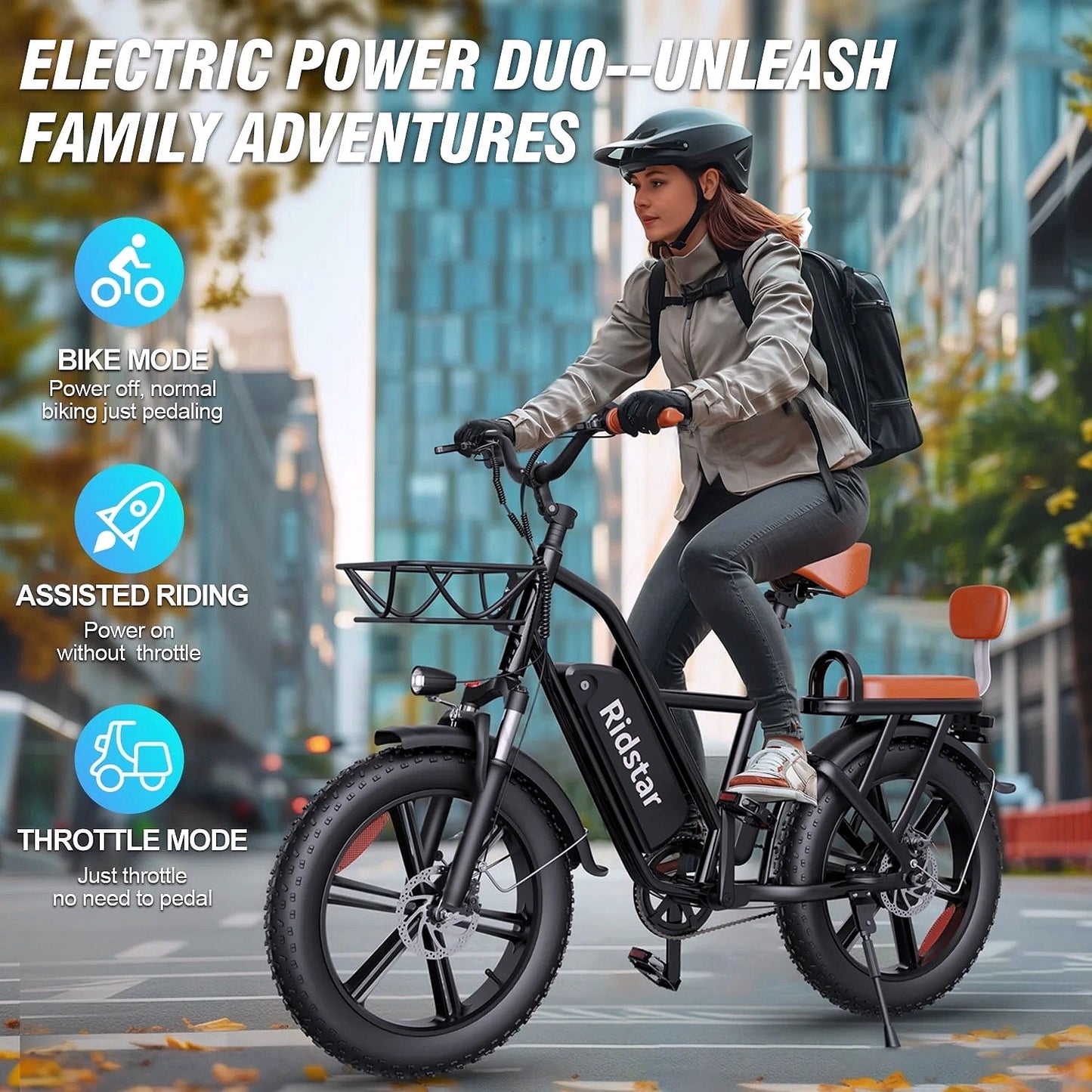 2026 Elektrofahrrad für Erwachsene, 750W, 30–70 Meilen Reichweite, 48V 15Ah herausnehmbarer Akku, 20" x 4.0 Fat Tire E-Bike, 2-Sitzer mit Federgabel, UL2849