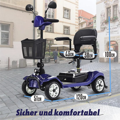 2026 Mobilitätsroller mit 4 Rädern, elektrisch betriebener Rollstuhl, kompaktes Hochleistungsmobil für unterwegs, Erwachsene, Senioren – Langstrecken-Akku mit erweiterter Leistung, Rückspiegel