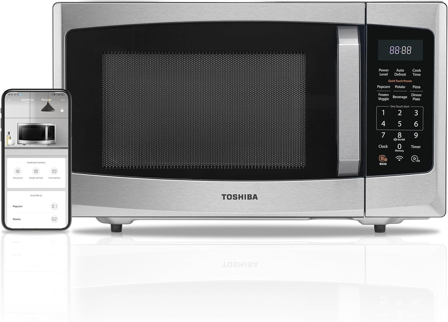 2026 TOSHIBA 4-in-1 ML-EC42P(SS) Mikrowellenherd für die Arbeitsplatte, Smart Sensor, Konvektion, Heißluftfritteuse-Kombination, Stummschaltfunktion, Positionsspeicher, 13,6" Drehteller, 1,5 Kubikfuß, 1000 W, silber