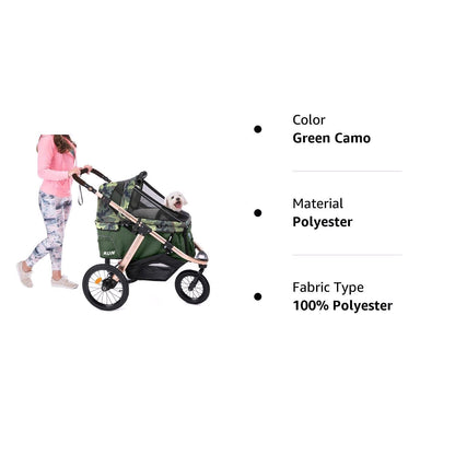 2026 Jogging-Sport-Tierbuggy mit Komfort-Gummirädern / Reißverschlusslosem Einstieg / Einhand-Schnellfaltung / Aluminiumrahmen für kleine & mittelgroße Hunde, Katzen und Haustiere (Grün Camouflage)