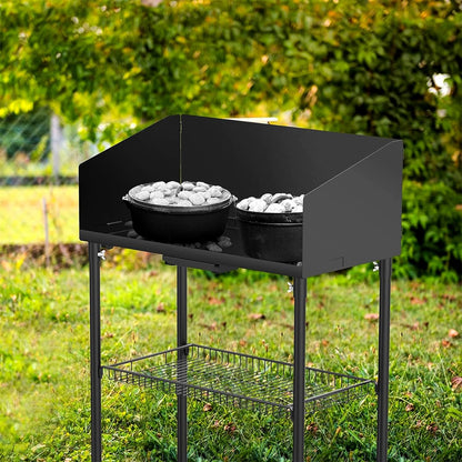 2026 Kochtisch für Outdoor-Camping für Dutch Oven und Lebensmittelzubereitung, zusammenklappbarer Grilltisch, Camping-Küchenstation mit seitlichem Windschutz und Aufbewahrungskorb für Grillen im Garten, Picknick, Wohnmobil