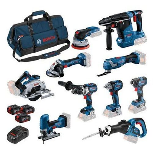 2026 BOSCH Professional 18V 10-Piece Power Tool Set – Includes 3× 5.0Ah Li-Ion Batteries, Fast Charger & Heavy-Duty Carry Bag