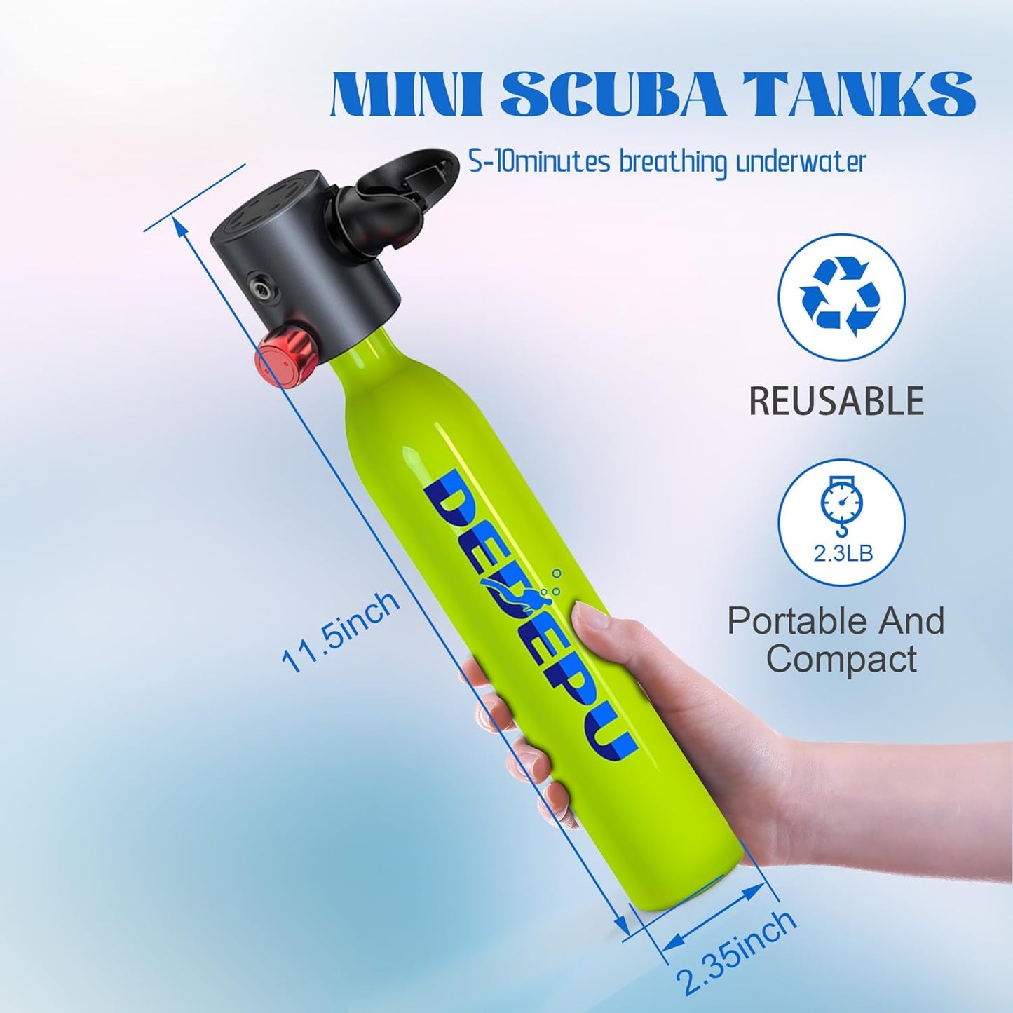 2026 Tauchflasche, 0,5 l Mini-Tauchflasche mit konstantem Druck, Tauchflaschen mit An-/Aus-Ventil, 5–10 Minuten Unterwasserfähigkeit, tragbare Mini-Tauchflaschen, Tauchflaschen mit Pumpe
