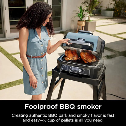 2026 Premium XL Outdoor-Grill & Smoker, Bluetooth, App-fähig, 7-in-1 Master Grill, BBQ-Smoker, Outdoor-Heißluftfritteuse, Woodfire-Technologie, 2 eingebaute Thermometer, Schwarz