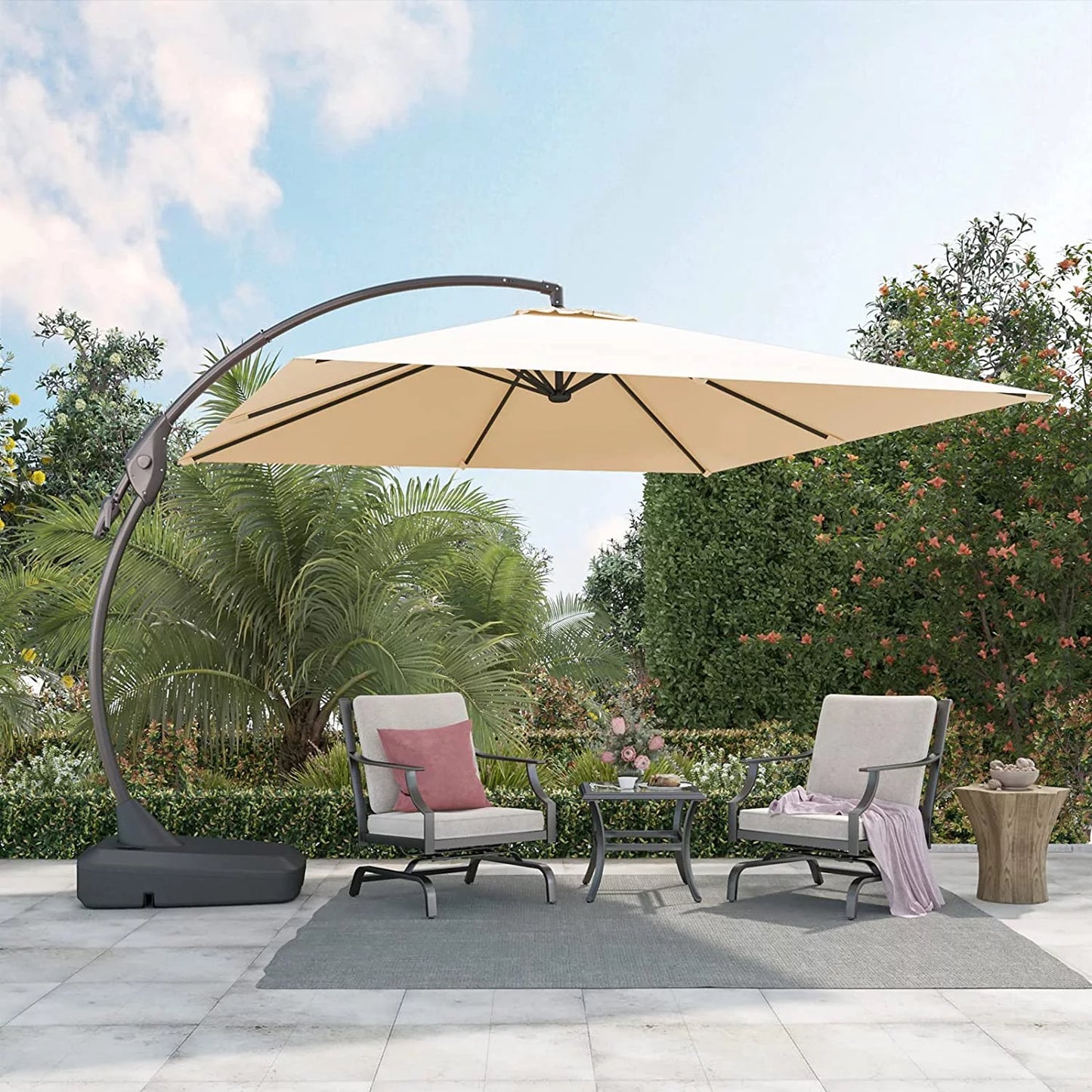 2026 Grand Patio Deluxe Ampelschirm aus Aluminium, rechteckig, mit Ständer, 3 x 3 m, Champagner