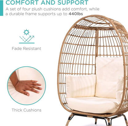 2026 Best Choice Products Wicker Egg Chair – Übergroßer Indoor- & Outdoor-Loungesessel für Terrasse, Garten & Wohnzimmer
