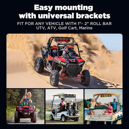 2026 25-Zoll-UTV-Soundbar, ATV-SoundBar Bluetooth mit RGB-Beleuchtung, verstärkte Soundbar, wasserdichte Golfwagen-Soundbar, UTV-Lautsprecher kompatibel mit Polaris RZR Can-Am