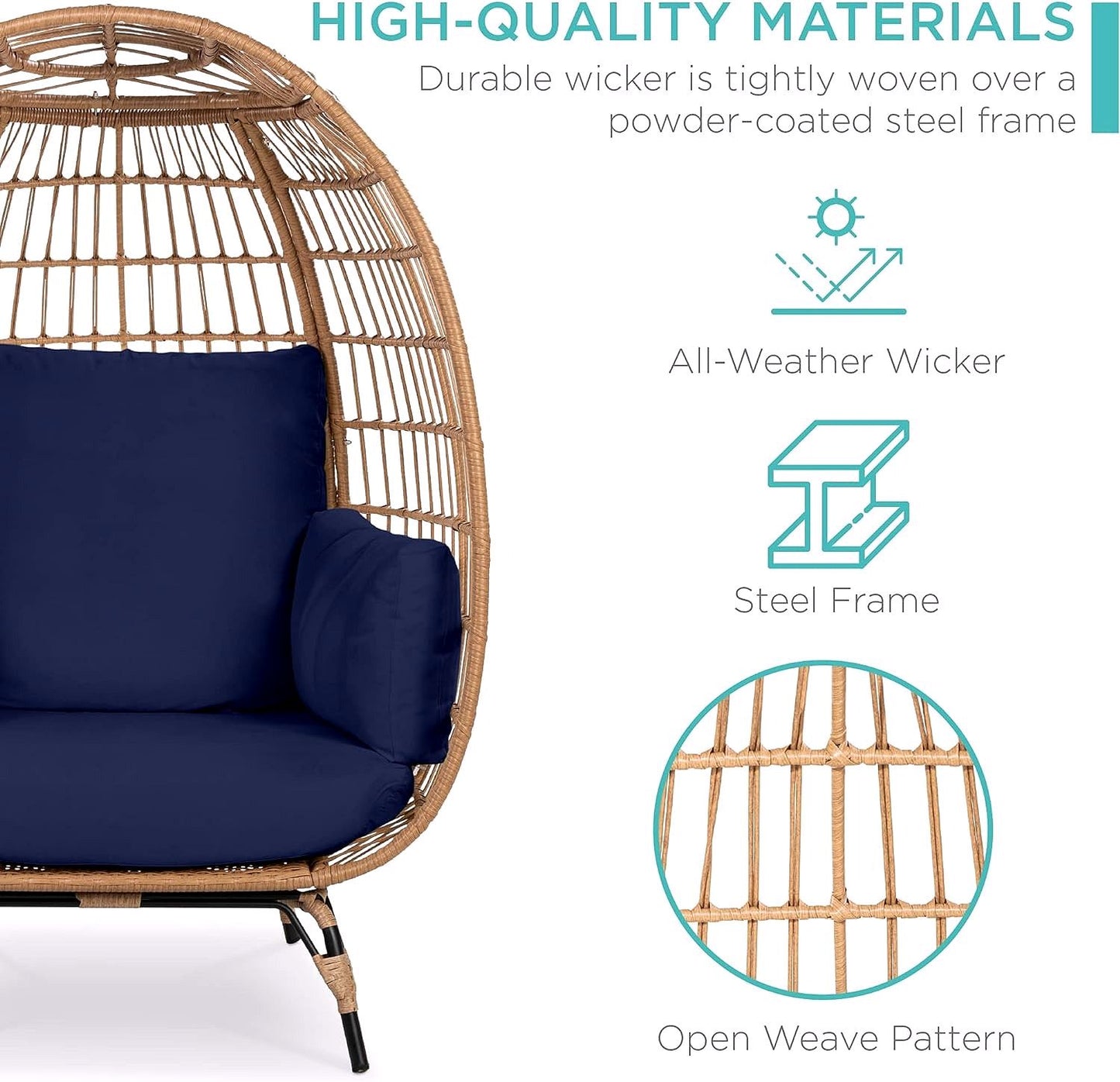 2026 Best Choice Products Wicker Egg Chair – Übergroßer Indoor- & Outdoor-Loungesessel für Terrasse, Garten & Wohnzimmer