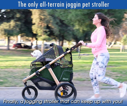 2026 Jogging-Sport-Tierbuggy mit Komfort-Gummirädern / Reißverschlusslosem Einstieg / Einhand-Schnellfaltung / Aluminiumrahmen für kleine & mittelgroße Hunde, Katzen und Haustiere (Grün Camouflage)