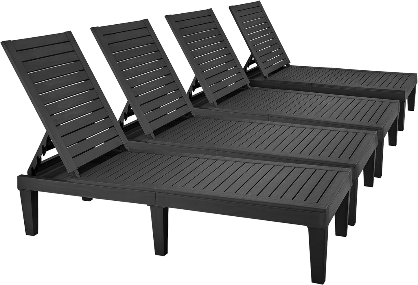 2026 Chaiselongue-Stühle für den Außenbereich, 4er-Set mit verstellbarer Rückenlehne, stabile Liegen für Terrasse und Poolrand, einfache Montage, wasserdicht und leicht mit einer Tragfähigkeit von 120 kg, schwarz