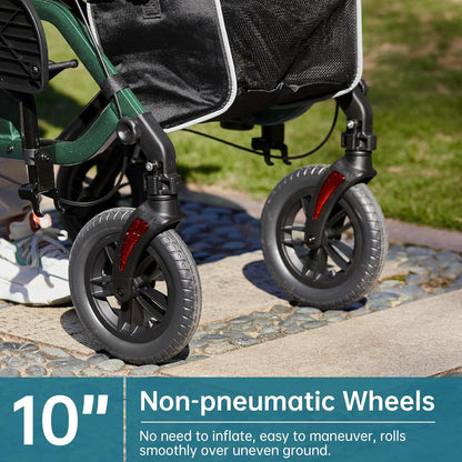 2026 Geländegängiger 2-in-1-Rollator und Transportstuhl, zusammenklappbarer Rollstuhl mit luftlosen 10-Zoll-Rädern für Senioren, umkehrbare Rückenlehne und abnehmbare Fußstützen, blau