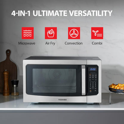 2026 TOSHIBA 4-in-1 ML-EC42P(SS) Mikrowellenherd für die Arbeitsplatte, Smart Sensor, Konvektion, Heißluftfritteuse-Kombination, Stummschaltfunktion, Positionsspeicher, 13,6" Drehteller, 1,5 Kubikfuß, 1000 W, silber
