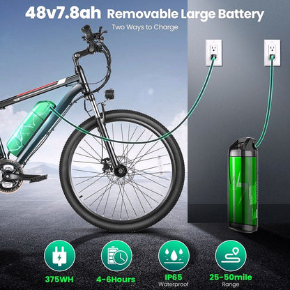 2026 500W Elektrofahrrad 26" E-Bike für Erwachsene mit Tempomat