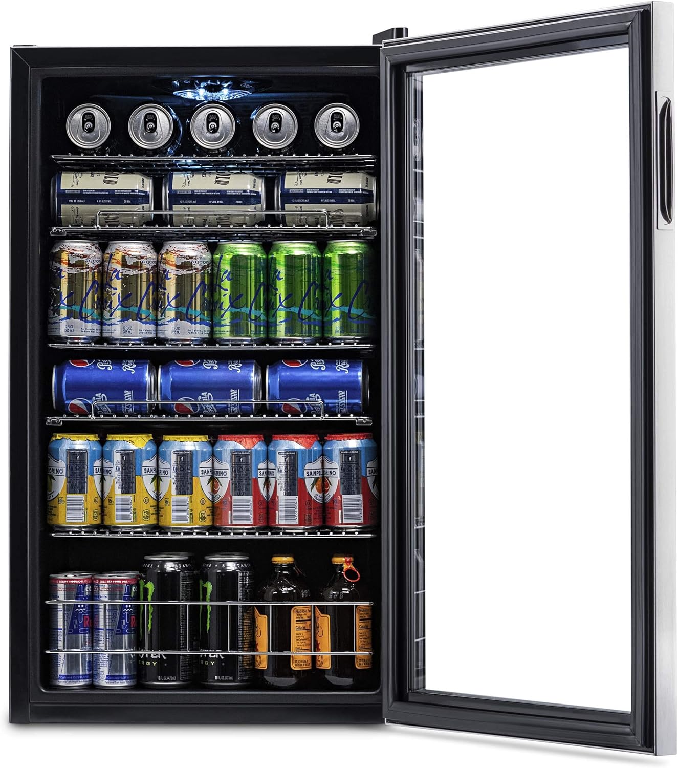 2026 Getränkekühlschrank | Freistehender Kühlschrank für 126 Dosen mit Glastür mit Scharnier rechts | Mini-Getränkekühlschrank, perfekt für Bier, Wein, Limonade und kühlere Getränke