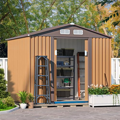 2026 JAXPETY Schuppen und Lagerung im Freien, 6 × 8 FT Gartenschuppen, Werkzeugschuppen aus Metall für den Außenbereich mit Schiebetüren für Hinterhof, Terrasse, Kaffee