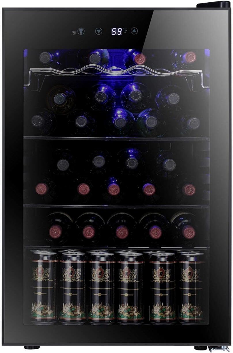 2026 Antarctic Star Weinkühler/-schrank für 36 Flaschen, Getränkekühlschrank, kleiner Mini-Weinkeller, Bier-/Sodabar-Kühlschrank, leiser Betrieb, Kompressor, Temperatureinstellung, freistehend, schwarz, 4,4 Kubikfuß