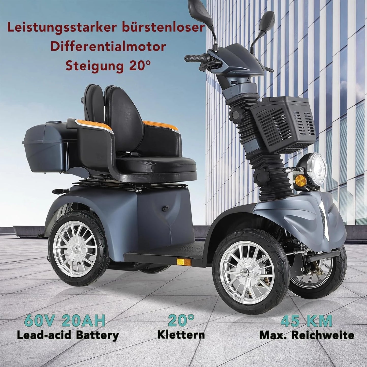 2026 ZVGREEN-Mobilitätsroller mit 4 Rädern-Seniorenmobil-Kapitänssitz-Max. 15km/h-geräumiger Stauraum-drehbarer Sitz-Elektromagnetische Bremse